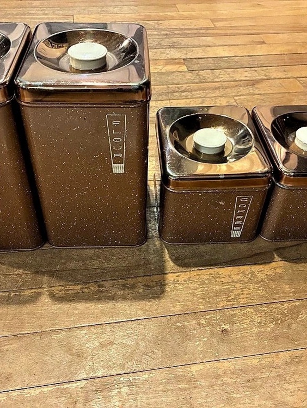Vintage Brown & Silver Four-Piece Food Storage Canister Set